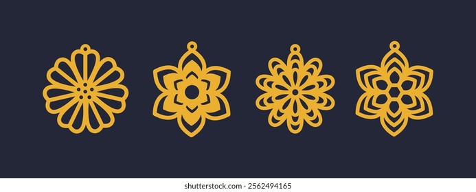 Floral earrings, pendant or keychain design. Jewelry silhouette laser cut template. Cnc cutting with metal, wood or leather