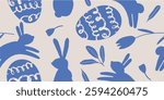 Floral Easter Bunnies and eggs Vector Pattern
