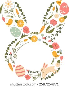 Floral Easter Bunny Frame With Eggs Vector Illustration