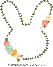 Floral Easter Bunny Frame With Eggs Vector Illustration