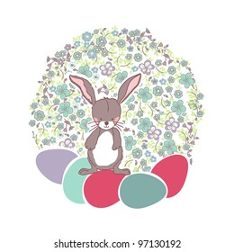 floral easter card with easter bunny