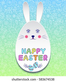 Floral easter card with flowers,rabbits and eggs.Vector illustration.