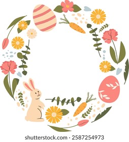 Floral Easter Circle Frame With Eggs Vector Illustration