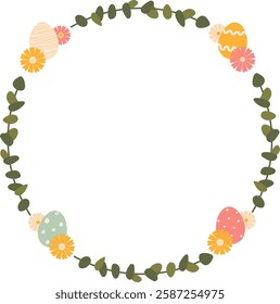 Floral Easter Circle Frame With Eggs Vector Illustration