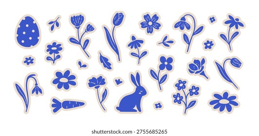 Floral easter cutout sticker set with flowers, egg, bunny