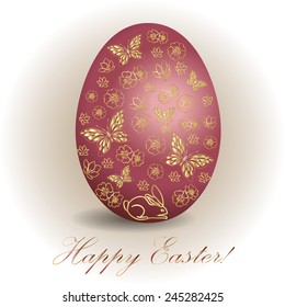 Floral Easter egg background. Happy Easter card.  Vector illustration.