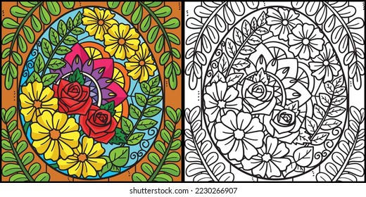 Floral Easter Egg Coloring Page Illustration