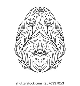 Floral  Easter Egg in doodle style on white background.