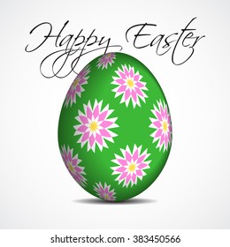 floral Easter egg greeting card on a white background with shadow and text - spring pastel colors