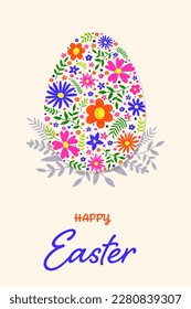 Floral Easter egg. Hand drawn Easter greeting card with decorations. Vector illustration