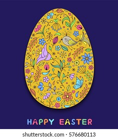 Floral easter egg on dark background. Vector illustration.