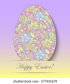Floral easter egg on gradient background. Vector illustration.Easter card.