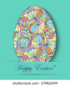 Floral easter egg on green background. Vector illustration.Easter card.