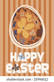  Floral Easter egg on stripey orange background with Happy Easter message. For similar images please see my portfolio