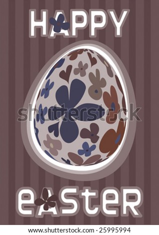 Floral Easter egg on stripey background with Happy Easter Message - For similar images please see my portfolio