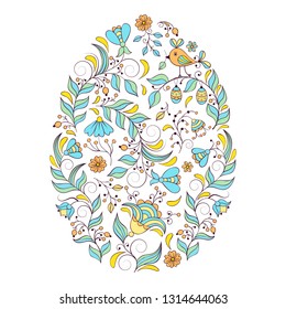 Floral easter egg on white background. Easter cards.
