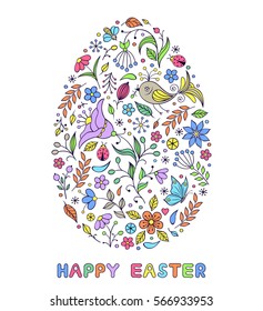 Floral easter egg on white background. Vector illustration.