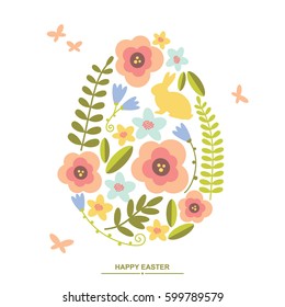 Floral easter egg on white background vector card