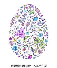 Floral easter egg on white background. Vector illustration.