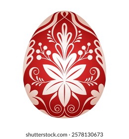 Floral easter egg. Red traditional decorated egg with flowers pattern. Vector folk ornate illustration. Happy easter hand painted egg for spring holiday cards, tags, banners, and wrapping.