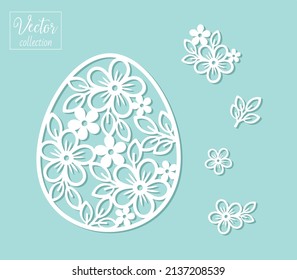 Huevo de Pascua Floral. Silueta de colección de vectores. Decoración agradable de Pascua. Feliz Pascua. Scrapbooking. Plantilla para corte láser. Plantilla de recorte de papel