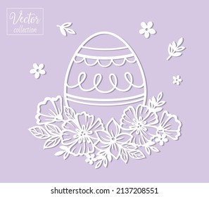 Floral Easter egg. Vector collection silhouette. Cute Easter decor. Happy Easter. Scrapbooking. Template for laser cut. Paper cut template