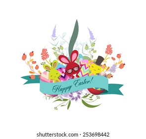 floral easter eggs with bunny