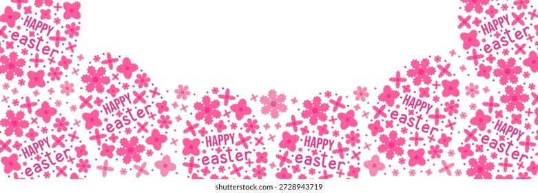 Floral Easter eggs with Easter greetings. Pastel colors, pixel flowers, Horizontal vector divider, headers, invitations, perfect for Easter design. Vector