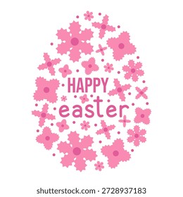 Floral Easter eggs with Happy Easter greeting. Pastel colors, pixel flowers, create a cheerful holiday design, congratulations.