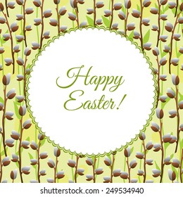 Floral easter frame. Vector background. Willow twigs.