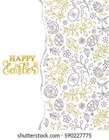 Floral easter pattern with torn paper. Vector illustration.