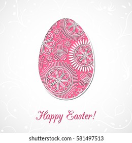 Floral Easter pink cut egg on grey background