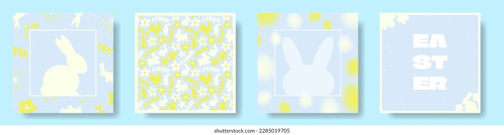 Floral Easter Social Media Poster Backgrounds. Easter Bunny and flowers. Floral spring greeting cards. Spring templates. Easter poster layouts. Editable Vector Illustration. EPS 10.