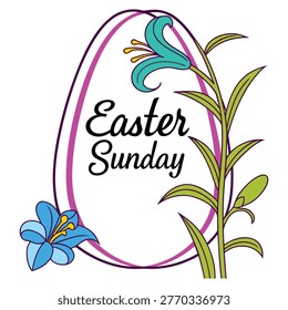 Floral Easter Sunday Egg Frame with Blue Lilies and Elegant Script
