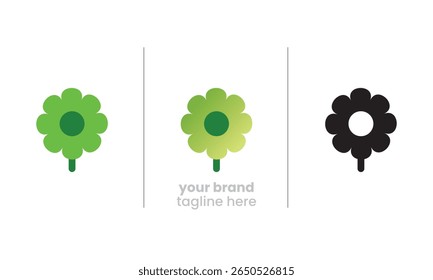 Floral eco icon in bright green tones, ideal for eco brands, gardening products, and nature-themed vector illustrations with sustainability focus.