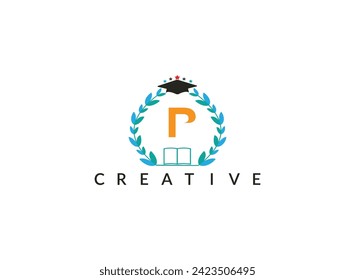 Floral ecology organic leaves circle minimal latter    P    logo design template for education vector illustration.