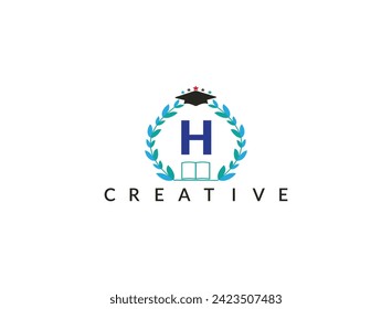 Floral ecology organic leaves circle minimal latter     H   logo design template for education vector illustration.