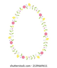 Floral egg shaped frame. Easter vector illustration.