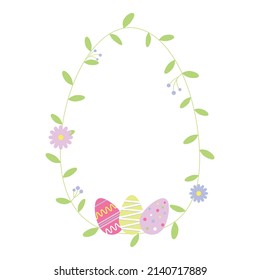 Floral egg shaped frame. Easter eggs vector illustration. Seasonal design element for greeting card, invitation, flyer. Holidays decorative vector illustration.