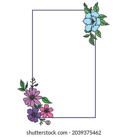 Floral Elegance Border: Transform your designs with this captivating nature frame, featuring beautiful blue and purple flowers gracefully arranged in the corner, accented by vibrant green leaves