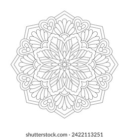 Floral Elegance Simple Mandala Design for Coloring book page, Editable vector file