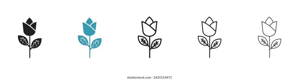 Conjunto de iconos de vectores de elegancia floral. Símbolo de vector de rosa romántica para diseño de interfaz de usuario.