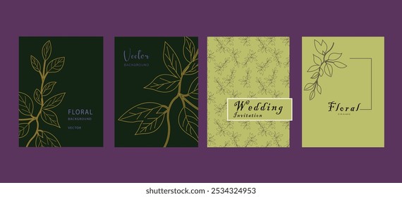 Floral elegant background with hand drawn flower elements in neutral beige. Vector design templates for wedding invitation, card, poster, business card, flyer