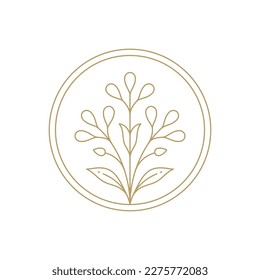 Floral elegant blooming petal leaves romantic decorative bouquet line art deco vintage icon vector illustration. Flower summer garden natural plant circle frame leaf stem botanical monochrome logo