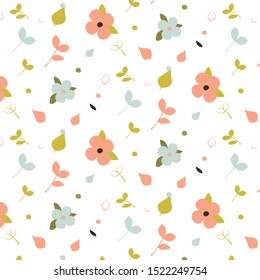 Floral elegant pattern with pink flowers and green leafs on white background. Beautiful romantic vintage pattern. Good for wadding invitation, wrapping paper, fabric, greeting card and other design. 