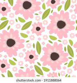 Floral elegante patrón sin fisuras con flores y hojas simples. Diseño de vectores para tela, papel de envoltura, embalaje, papel pintado, etc. 