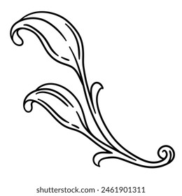 Floral element in baroque style. Decorative curling plant.