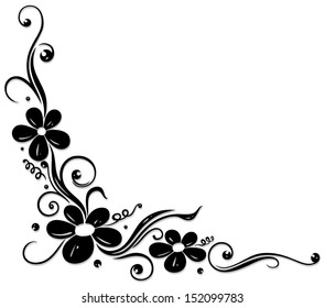 Floral element, black tendril with flowers