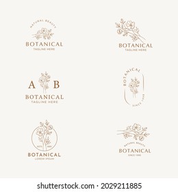 Floral element Botanical Hand Drawn Logo with Wild Flower and Leaves.Logo for spa and beauty salon, boutique, organic shop, wedding, floral designer, interior, photography, cosmetic.
