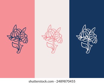 Floral element Botanical Hand Drawn Logo with Wild Flower and Leaves.Logo for spa and beauty salon, boutique, organic shop, wedding, floral designer, interior, cosmetic.